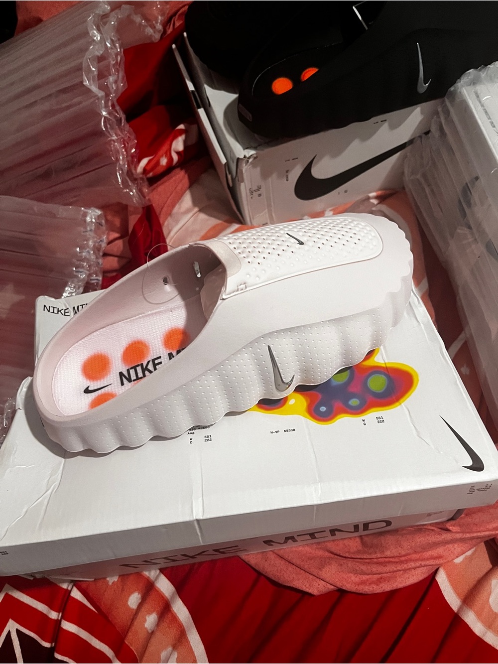 Nike Kids White Slide Sandal with Silver Swoosh